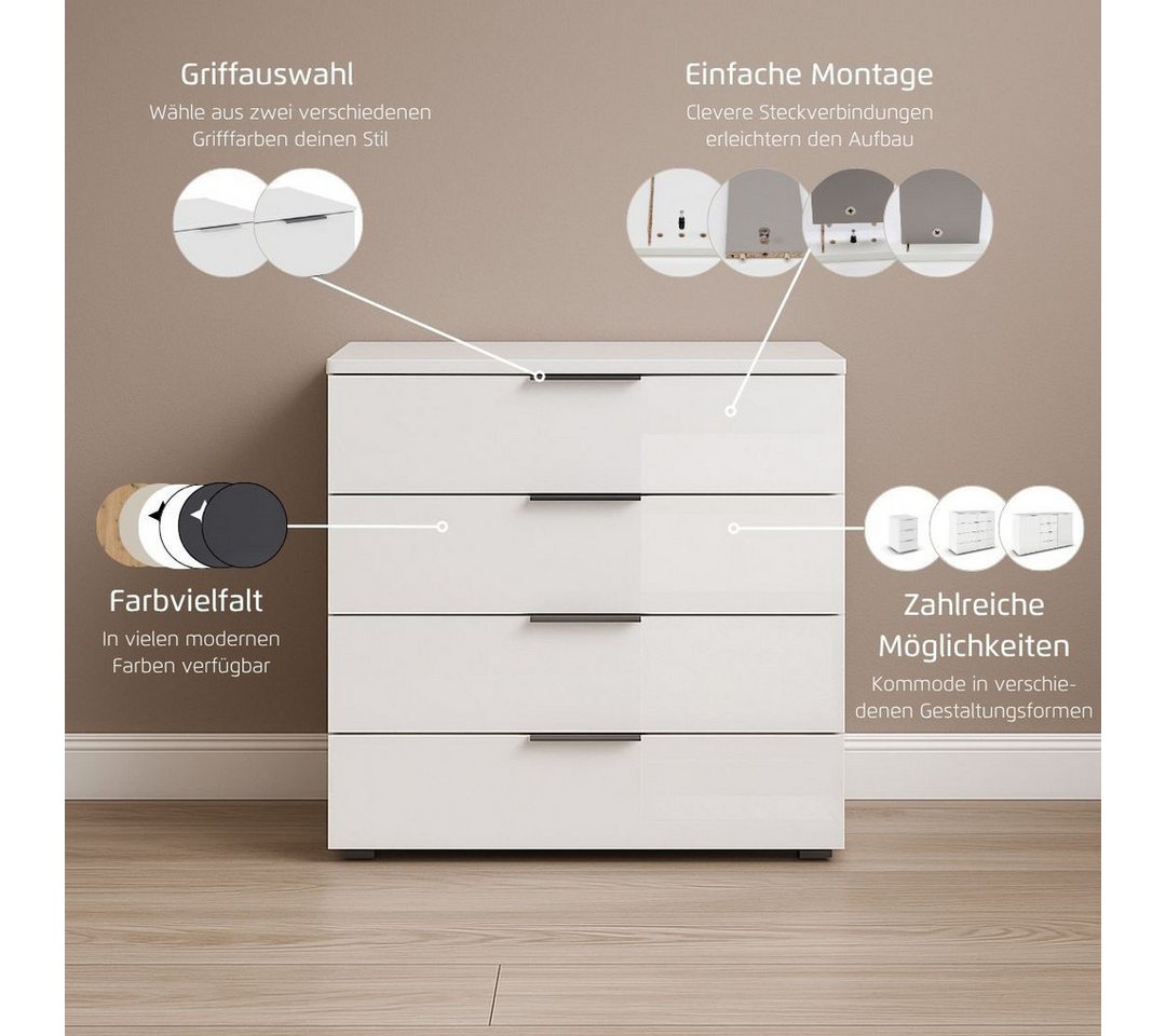 OTTO home Schubkastenkommode Sideboard Schubladenkommode Schubladenkommode AGORDO mit Glasfront (in zwei Griff-Farben, Breite 80 cm), vier große und geräumige S – Bild 5 von 5