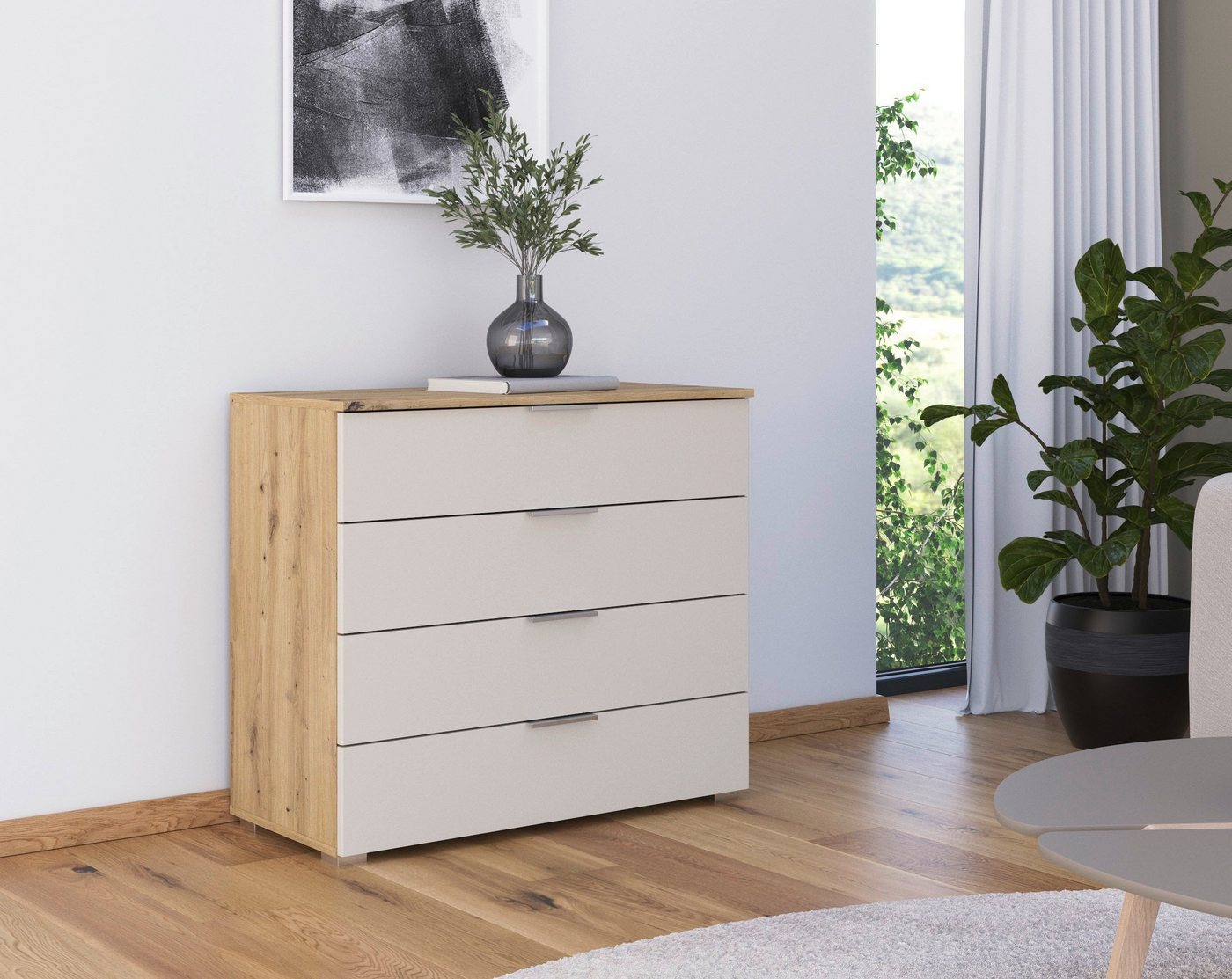 OTTO home Schubkastenkommode Sideboard Schubladenkommode AGORDO mit Dekor- oder Hochglanzfront (in zwei Griff-Farben, Breite 80 cm), vier große und geräumige Sc – Bild 2 von 5