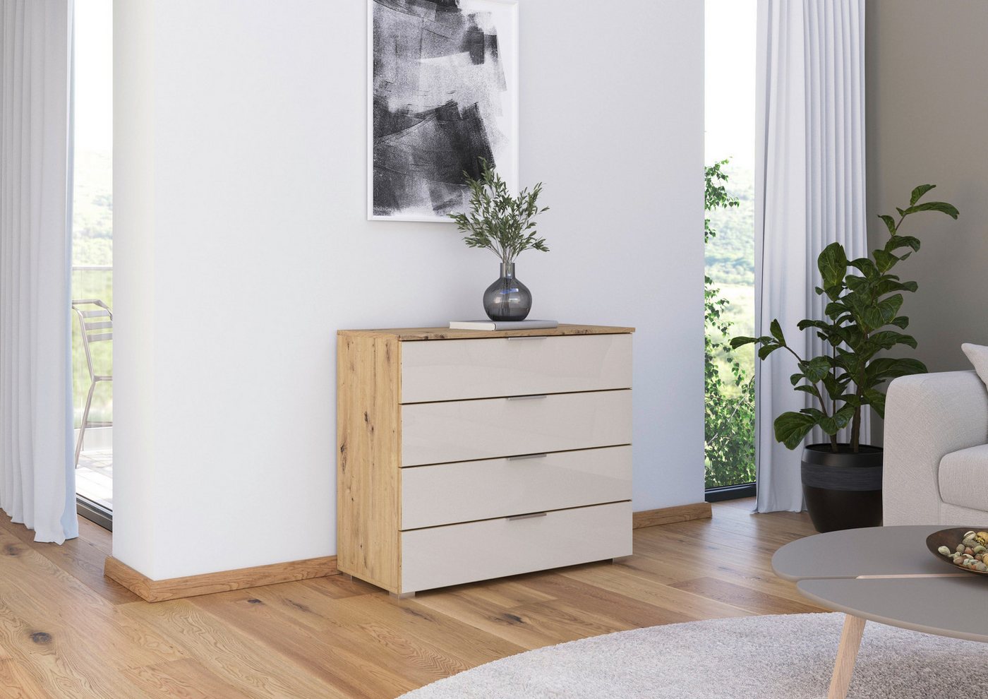 OTTO home Schubkastenkommode Sideboard Schubladenkommode Schubladenkommode AGORDO mit Glasfront (in zwei Griff-Farben, Breite 80 cm), vier große und geräumige S – Bild 2 von 5