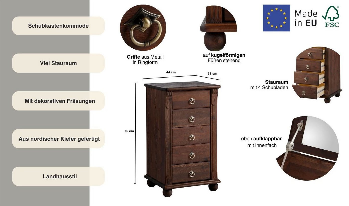 OTTO home Schubkastenkommode Tessin, Schminkkommode mit Spiegel, aus massiver Kiefer, FSC®-zertifiziert – Bild 3 von 5
