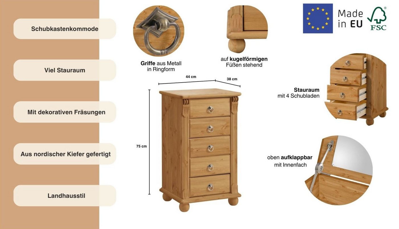 OTTO home Schubkastenkommode Tessin, Schminkkommode mit Spiegel, aus massiver Kiefer, FSC®-zertifiziert – Bild 3 von 5