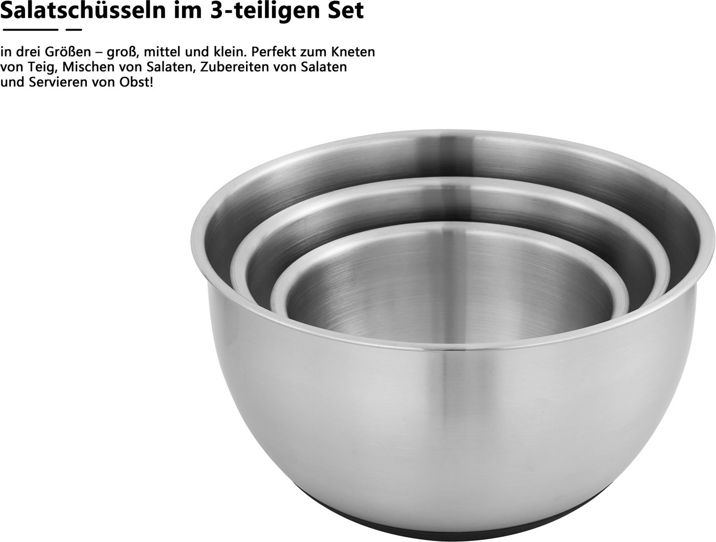 OTTO home Schüssel Sissela, inkl. Deckel, Ø 16 / 20 / 24 cm, Edelstahl 18/10, (Set, 3-tlg), Ideal zum Zubereiten, Lagern und Servieren von Speisen – Bild 4 von 5