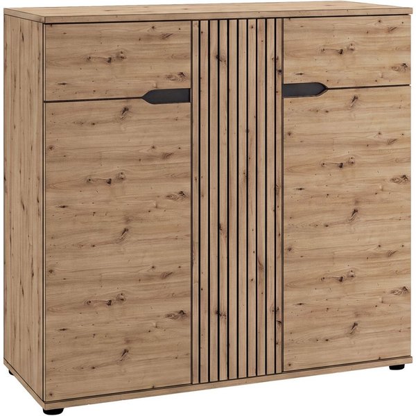 OTTO home Schuhkommode FJELL, Breite 104cm, 3 Türen, 2 Schubkästen, 6 Einlegeböden, 9 Fächer (hochwertig verarbeitete Längsfräsung, praktische Griffaussparung),