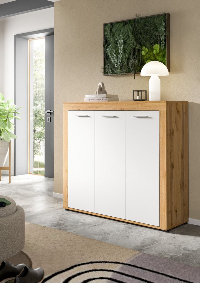 OTTO home Schuhschrank AOSTA, Höhe 108cm, 3 Türen, 10 Einlegeböden, 12 Fächer (in verschiedenen Farbausführungen erhältlich, individuell kombinierbar) Kommode,  – Bild 2 von 5