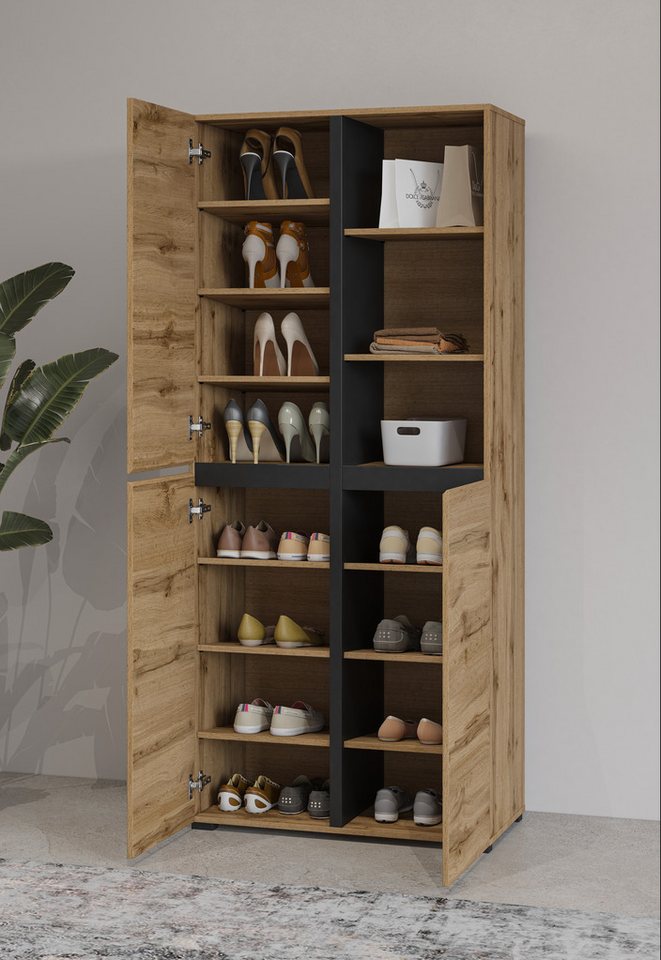 OTTO home Schuhschrank Cross, Höhe 183,5cm, modernes griffloses Schuhregal mit 3 Türen Hochschrank mit viel Stauraum, Platz für ca. 24 Paar Schuhe – Bild 5 von 5