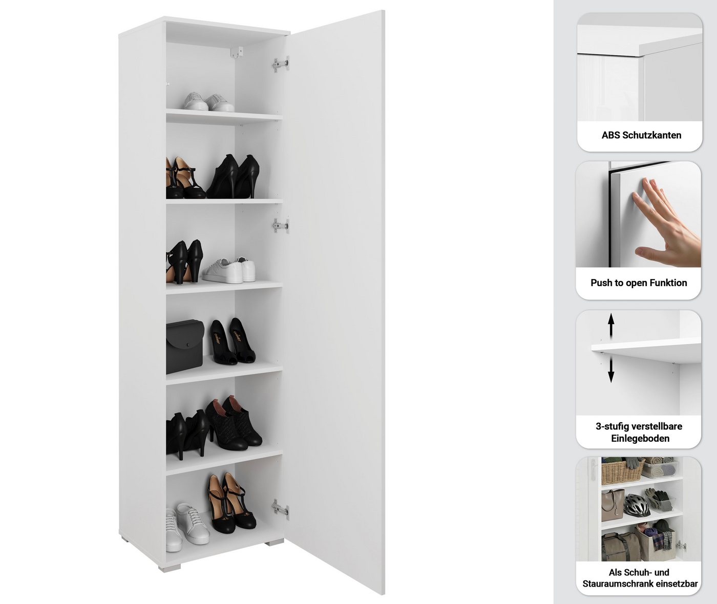 OTTO home Schuhschrank Paris, stehend oder hängend montierbar, Türanschlag wechselbar moderne Garderobenschrank Höhe 180cm, 6 geräumiger Fächer – Bild 3 von 5