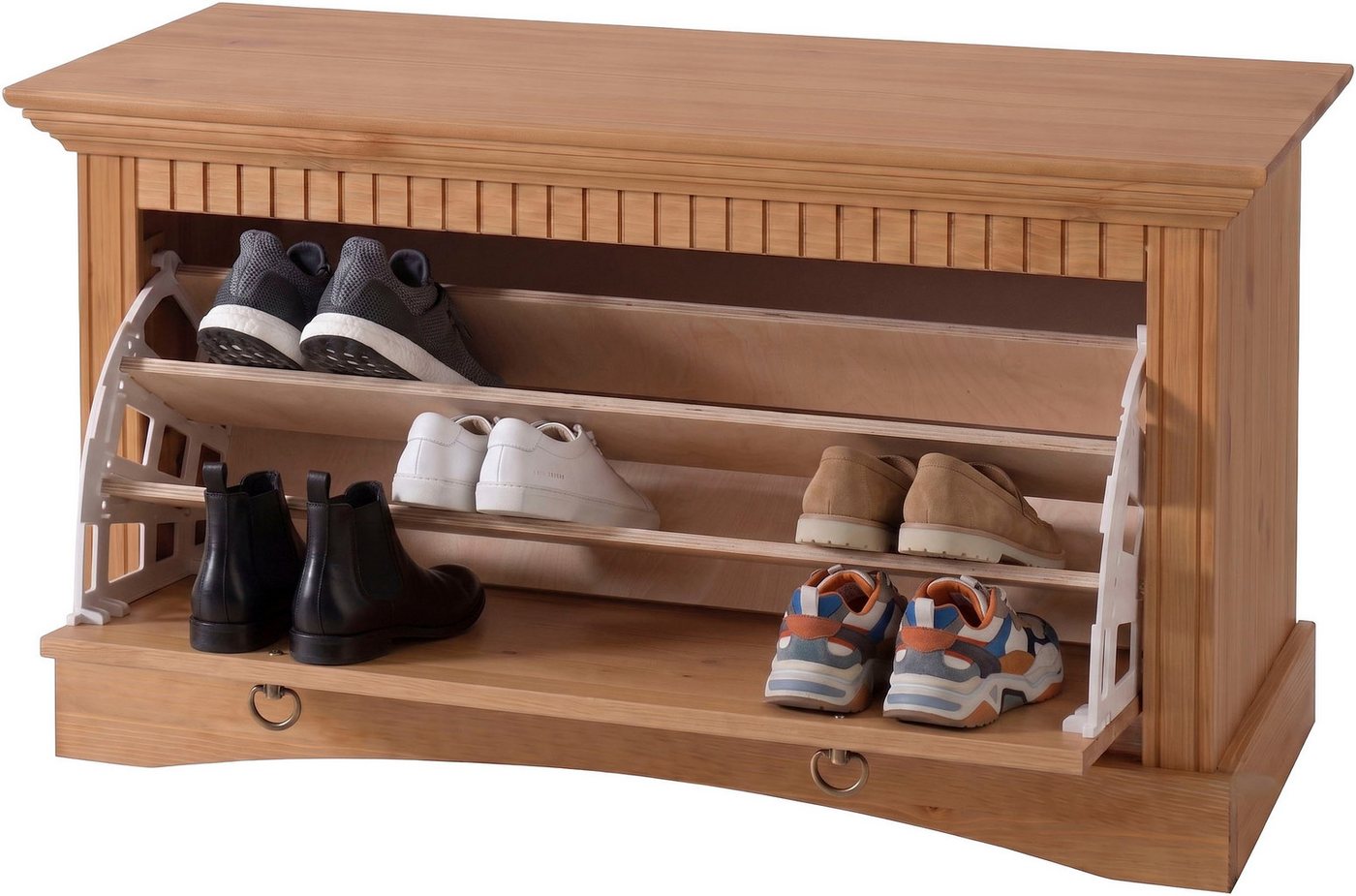 OTTO home Schuhtruhe Rustic, Schuhbank, Dielenmöbel, Landhausstil (Made in Europe), aus massiver Kiefer, Sitzhöhe 49 cm, mit Kassettenoptik – Bild 5 von 5