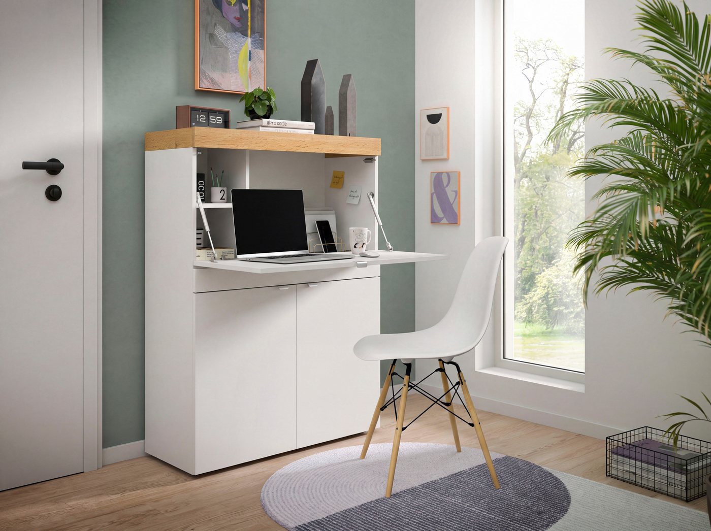 OTTO home Sekretär MAMBO, Höhe 122cm, 2 Türen, 1 Schubkasten, 1 Klappe (Multifunktional mit viel Stauraum, klappbare Tischfläche), Home-Office-Schreibtisch, PC- – Bild 2 von 5