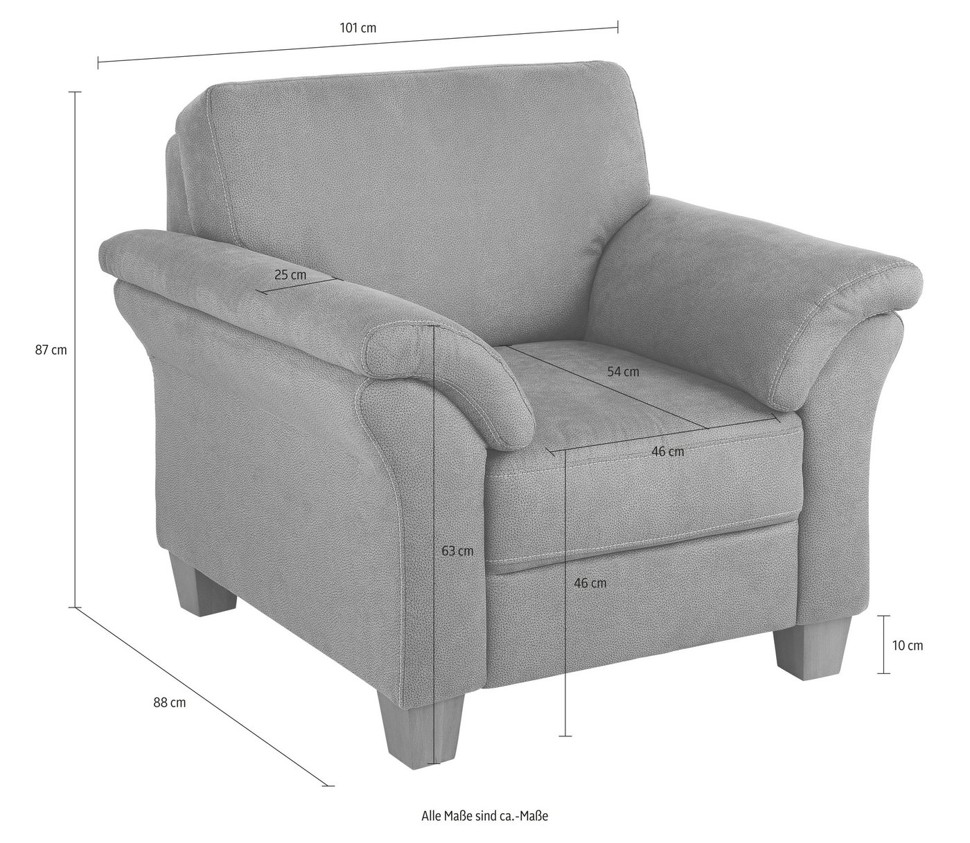 OTTO home Sessel Borkum, B: 101 cm, Federkern-Polsterung, komfortable Sitzhöhe 46 cm, Frei im Raum stellbar, Massivholzfüße, wohnliches Design – Bild 5 von 5