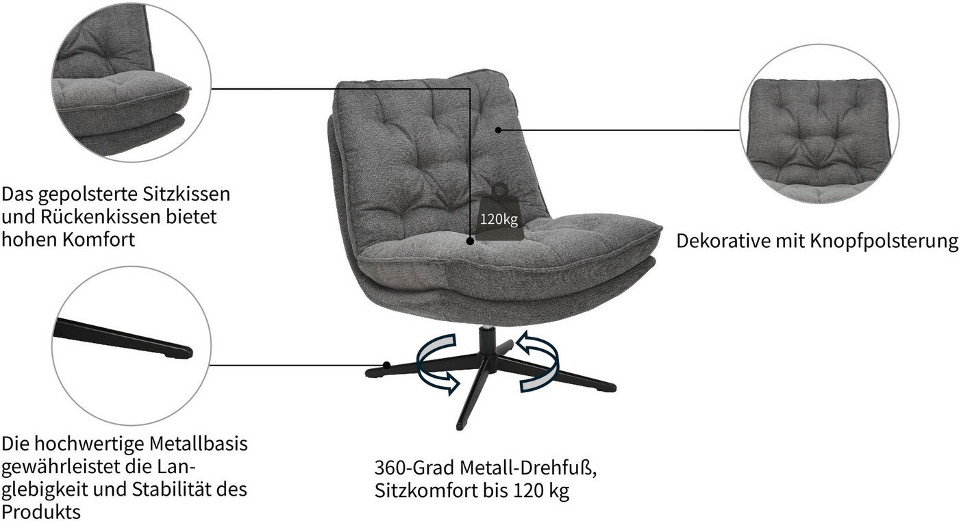 OTTO home Sessel LENII, Loungesessel im soften Webstoff, 360° Grad drehbar – Bild 3 von 5