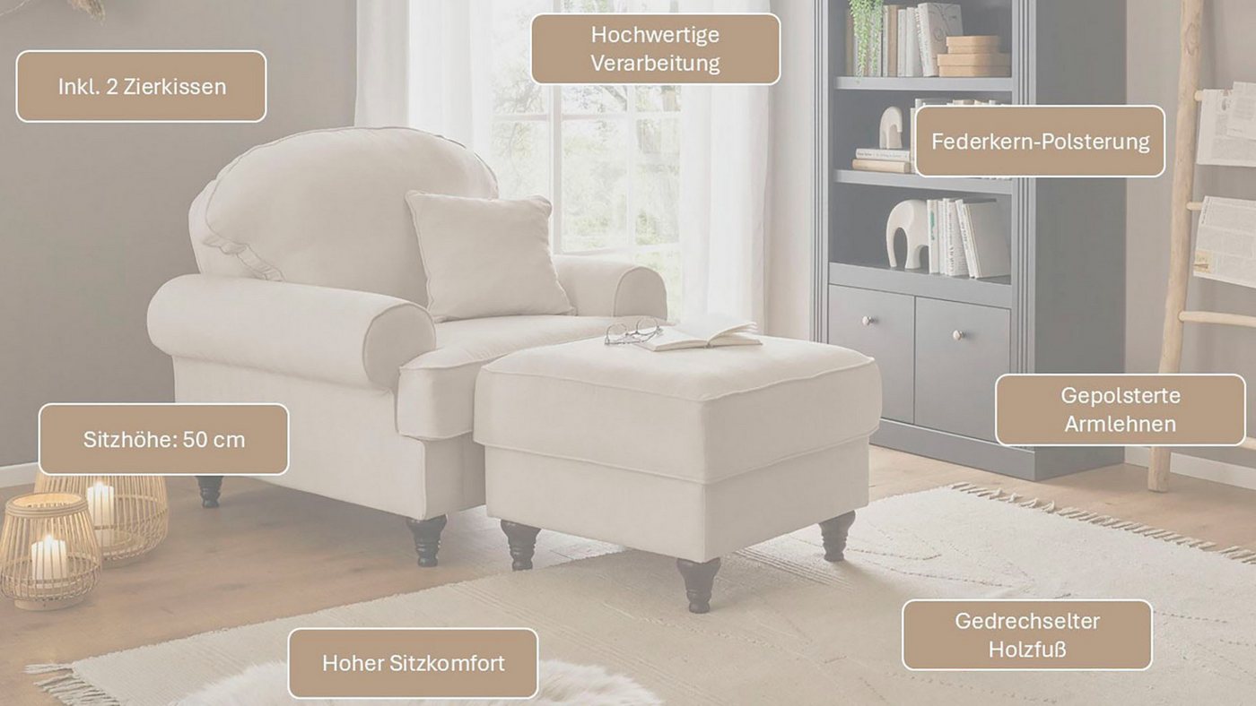 OTTO home Sessel Westminster, Set in hochwertigem Microfaserbezug, 5 Farben verfügbar (Set, 2-St., 1Sessel, 1 Hocker), Enthält Sessel & Hocker, Federkern-Polste – Bild 4 von 5