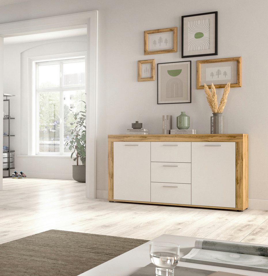 OTTO home Sideboard AOSTA, Breite 125 cm, 2 Türen, 3 Schubkästen, 4 Fachböden (in verschiedenen Farbausführungen, individuell kombinierbar), Kommode, Schrank, A – Bild 2 von 5