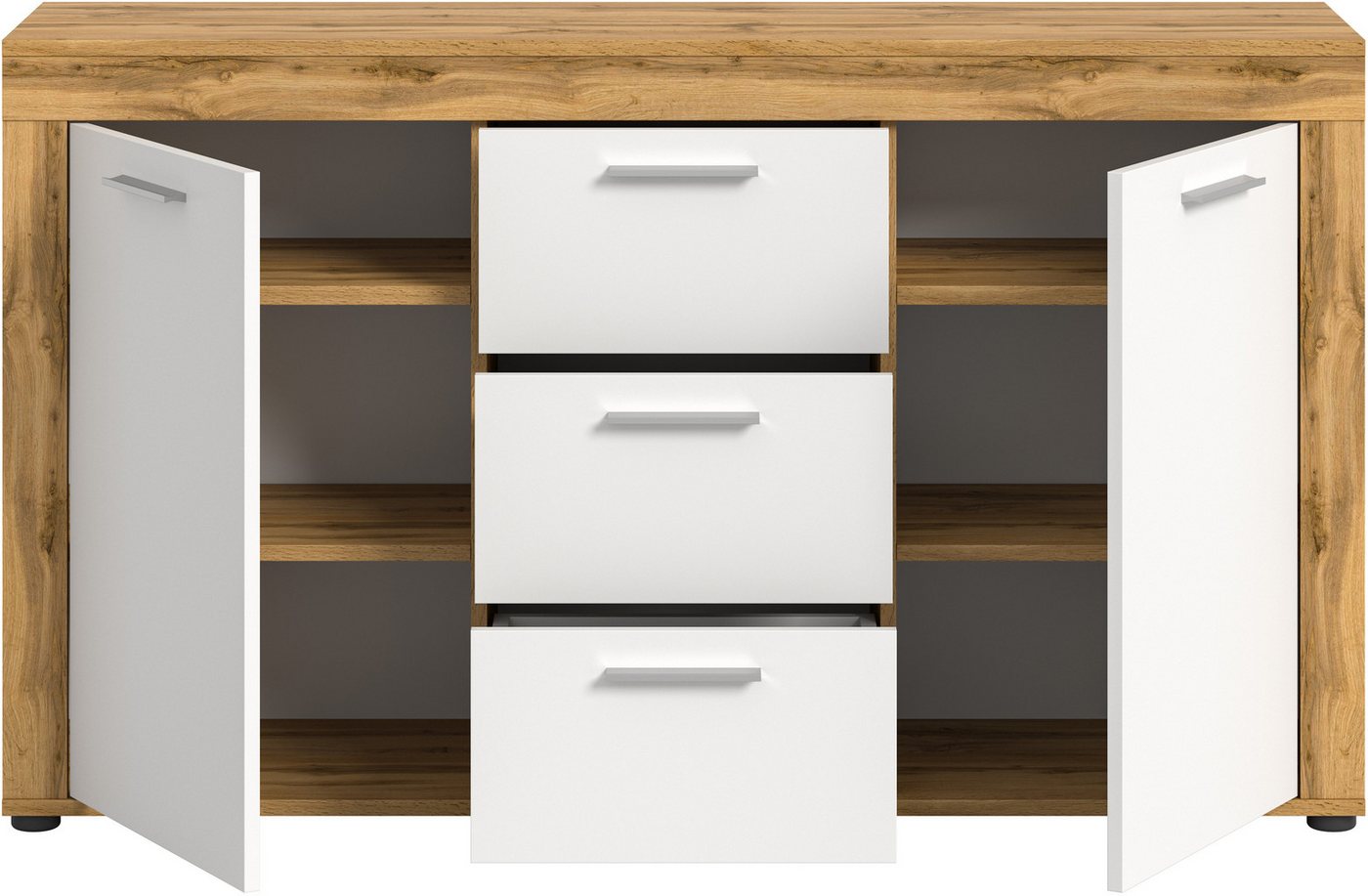 OTTO home Sideboard AOSTA, Breite 125 cm, 2 Türen, 3 Schubkästen, 4 Fachböden (in verschiedenen Farbausführungen, individuell kombinierbar), Kommode, Schrank, A – Bild 5 von 5