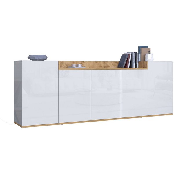 OTTO home Sideboard BOLSENA, Kommode, Schrank,Lowboard mit 8 Fächer und offenes Ablagefach (1 St), Breite 200 cm,stehend/hängend,Fronten Hochglanz lackiert,Made