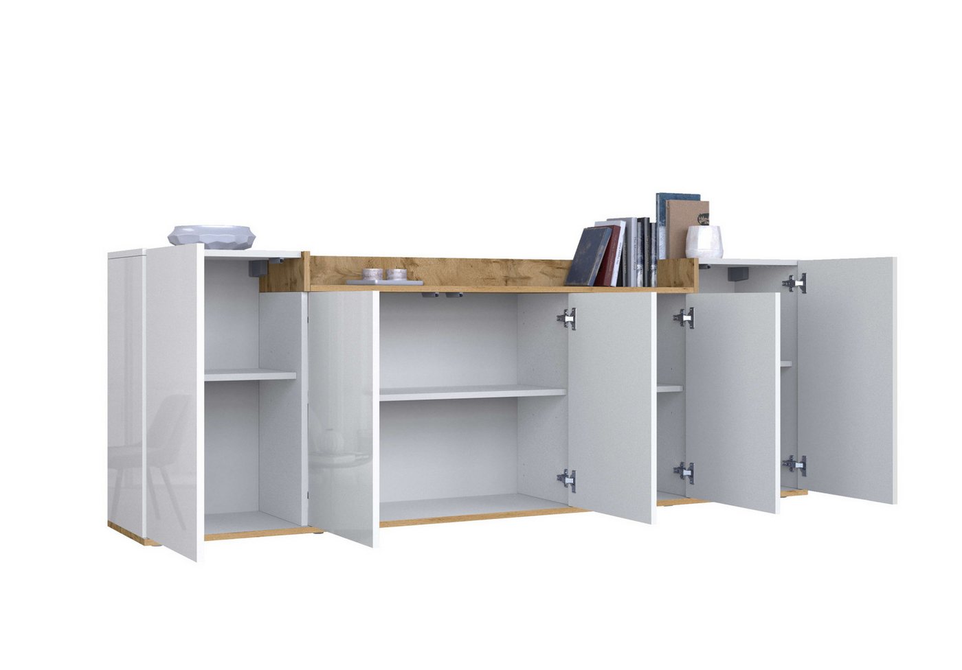 OTTO home Sideboard BOLSENA, Kommode, Schrank,Lowboard mit 8 Fächer und offenes Ablagefach (1 St), Breite 200 cm,stehend/hängend,Fronten Hochglanz lackiert,Made – Bild 4 von 5