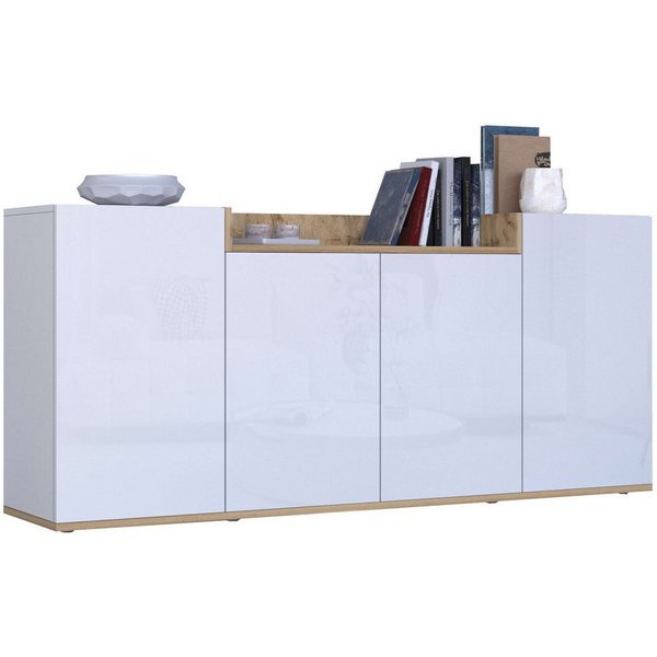 OTTO home Sideboard BOLSENA, Kommode, Schrank,Lowboard mit 6 Fächer und offenes Ablagefach (1 St), Breite 160 cm,stehend/hängend,Fronten Hochglanz lackiert,Made