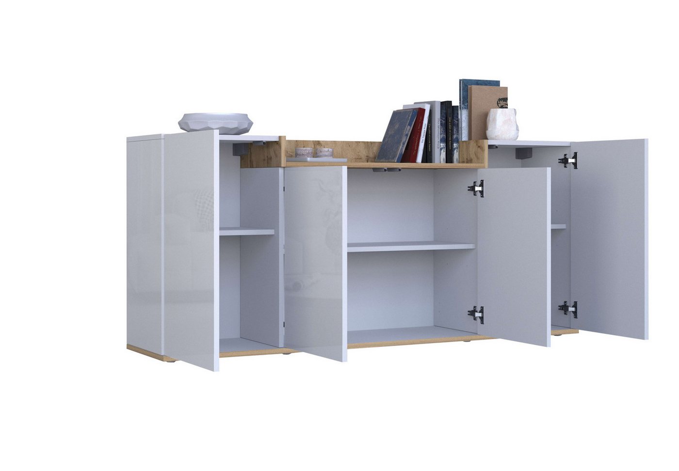 OTTO home Sideboard BOLSENA, Kommode, Schrank,Lowboard mit 6 Fächer und offenes Ablagefach (1 St), Breite 160 cm,stehend/hängend,Fronten Hochglanz lackiert,Made – Bild 4 von 5