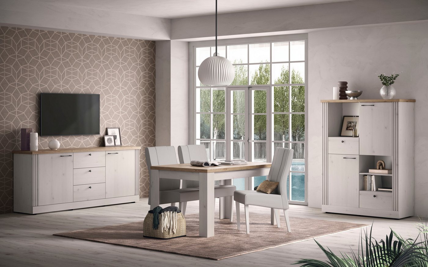 OTTO home Sideboard Country Breite 211 cm, Kommode 2 Türen u. 3 Schubkästen, Anrichte, im Landhausstil, viel Stauraum, mit Metallgriffe, MDF Rahmen – Bild 4 von 5