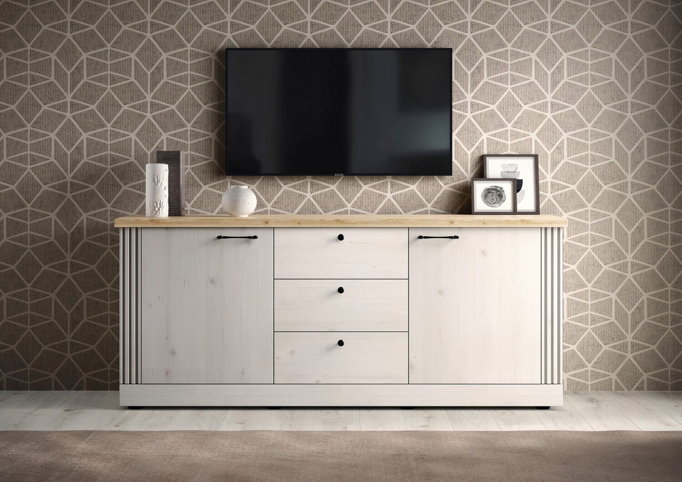 OTTO home Sideboard Country Breite 211 cm, Kommode 2 Türen u. 3 Schubkästen, Anrichte, im Landhausstil, viel Stauraum, mit Metallgriffe, MDF Rahmen – Bild 5 von 5