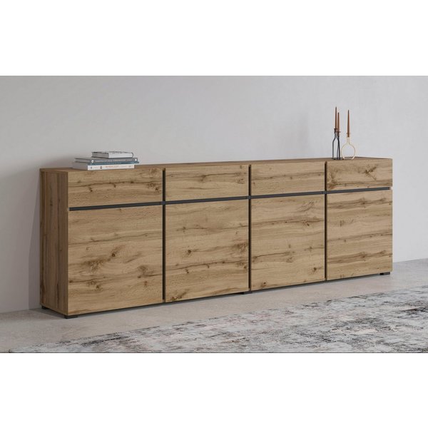 OTTO home Sideboard Cross,Breite 225 cm, moderne grifflose Kommode,4 Türen/4 Schubkästen, Schubladenschrank mit viel Stauraum, Einlegeböden verstellbar