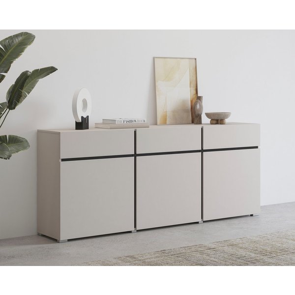 OTTO home Sideboard Cross,Breite 180 cm, moderne grifflose Kommode,3 Türen/3 Schubkästen, Schubladenschrank mit viel Stauraum, Einlegeböden verstellbar