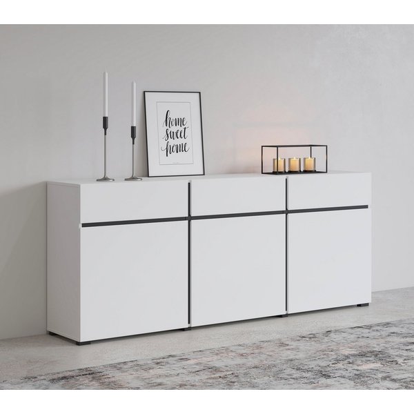 OTTO home Sideboard Cross,Breite 180 cm, moderne grifflose Kommode,3 Türen/3 Schubkästen, Schubladenschrank mit viel Stauraum, Einlegeböden verstellbar