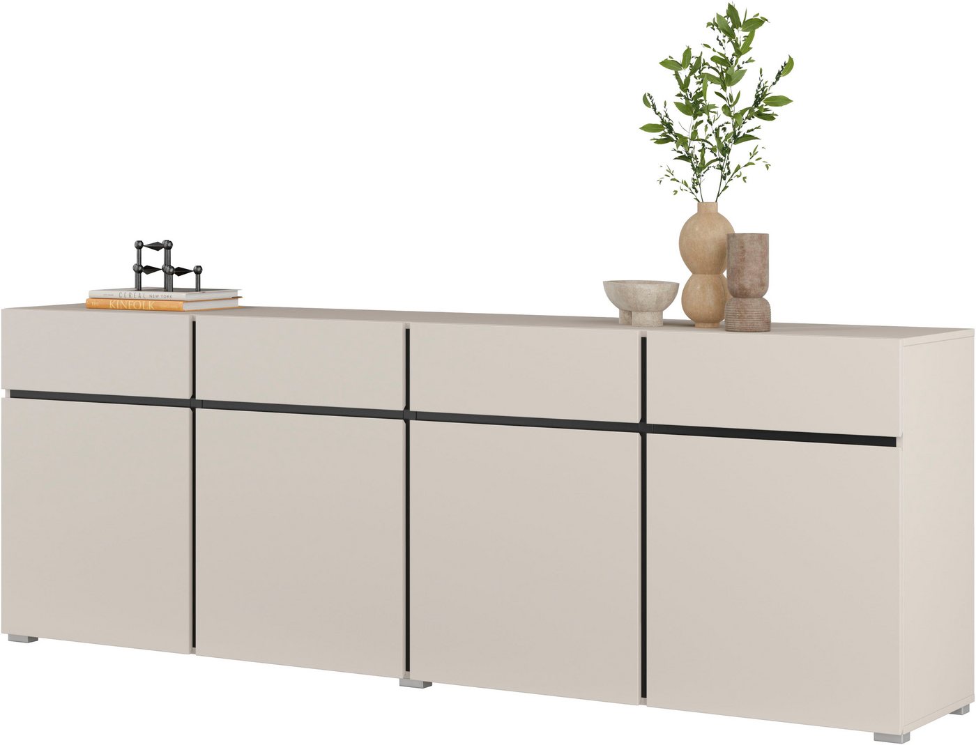 OTTO home Sideboard Cross,Breite 225 cm, moderne grifflose Kommode,4 Türen/4 Schubkästen, Schubladenschrank mit viel Stauraum, Einlegeböden verstellbar – Bild 4 von 5