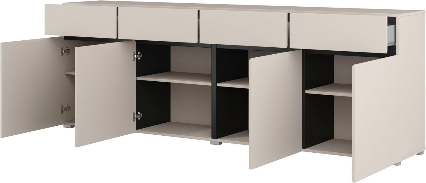 OTTO home Sideboard Cross,Breite 225 cm, moderne grifflose Kommode,4 Türen/4 Schubkästen, Schubladenschrank mit viel Stauraum, Einlegeböden verstellbar – Bild 5 von 5