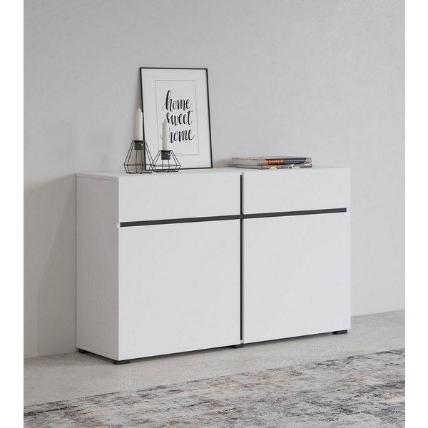 OTTO home Sideboard Cross,Breite 119,5 cm, moderne grifflose Kommode,2 Türen/2 Schubkästen, Schubladenschrank,Anrichte mit viel Stauraum, Einlegeböden verstellb