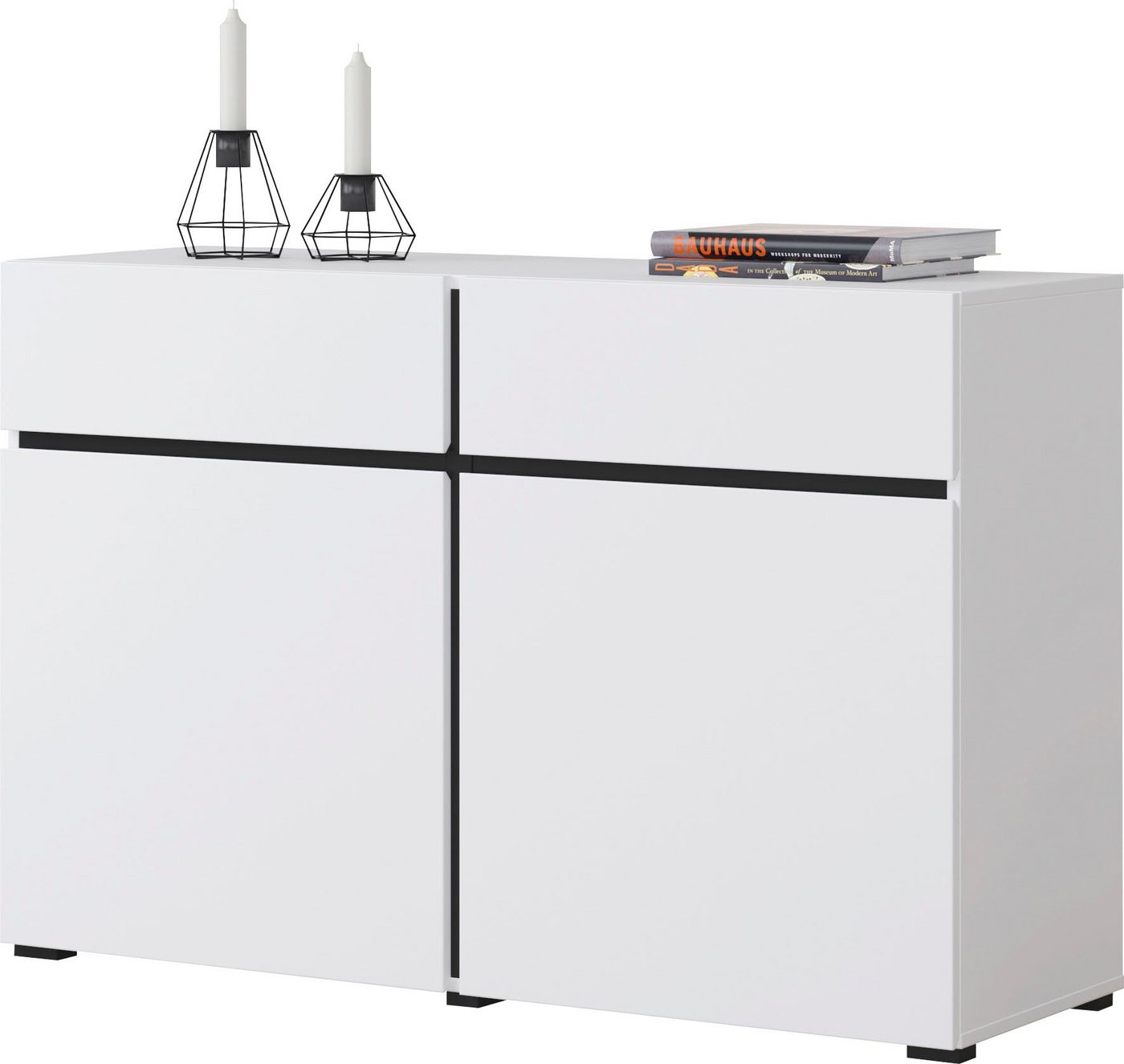 OTTO home Sideboard Cross,Breite 119,5 cm, moderne grifflose Kommode,2 Türen/2 Schubkästen, Schubladenschrank,Anrichte mit viel Stauraum, Einlegeböden verstellb – Bild 3 von 5