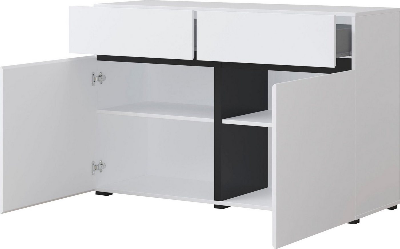 OTTO home Sideboard Cross,Breite 119,5 cm, moderne grifflose Kommode,2 Türen/2 Schubkästen, Schubladenschrank,Anrichte mit viel Stauraum, Einlegeböden verstellb – Bild 4 von 5