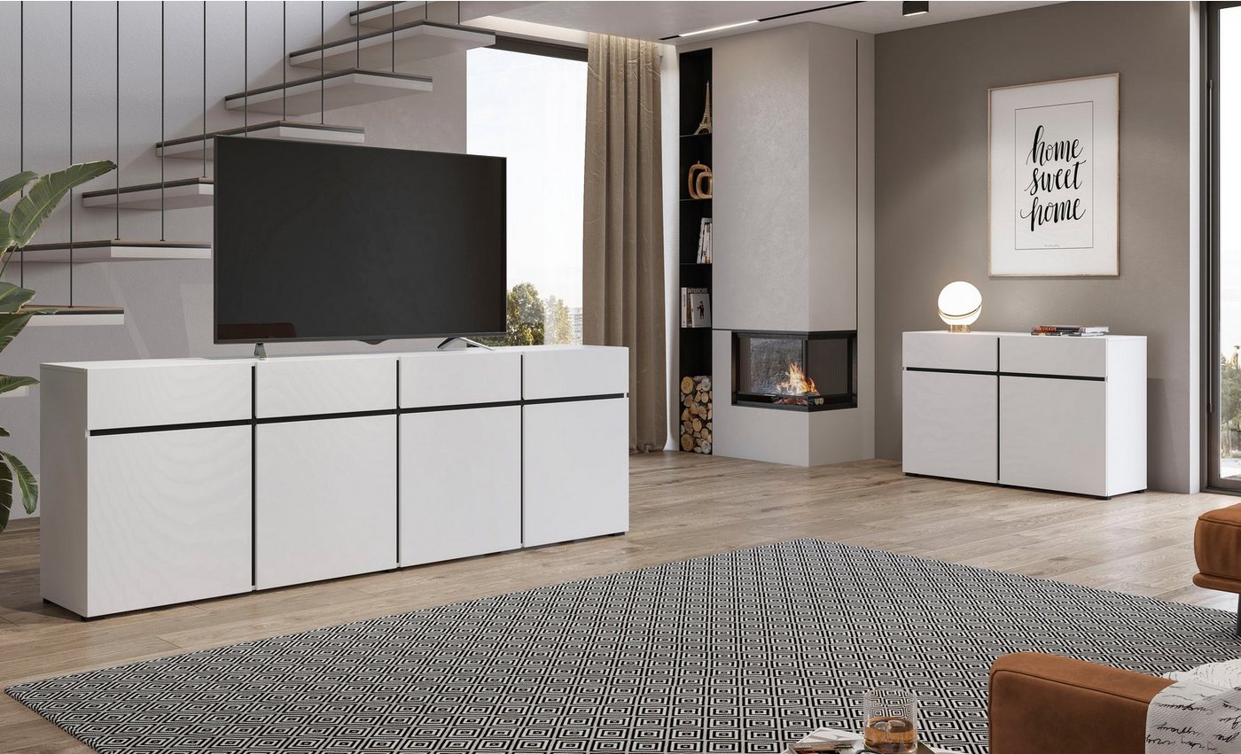 OTTO home Sideboard Cross,Breite 119,5 cm, moderne grifflose Kommode,2 Türen/2 Schubkästen, Schubladenschrank,Anrichte mit viel Stauraum, Einlegeböden verstellb – Bild 5 von 5
