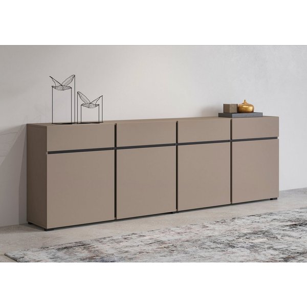 OTTO home Sideboard Cross,Breite 225 cm, moderne grifflose Kommode,4 Türen/4 Schubkästen, Schubladenschrank mit viel Stauraum, Einlegeböden verstellbar