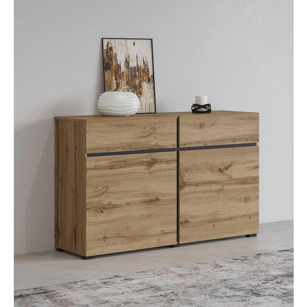 OTTO home Sideboard Cross,Breite 119,5 cm, moderne grifflose Kommode,2 Türen/2 Schubkästen, Schubladenschrank,Anrichte mit viel Stauraum, Einlegeböden verstellb