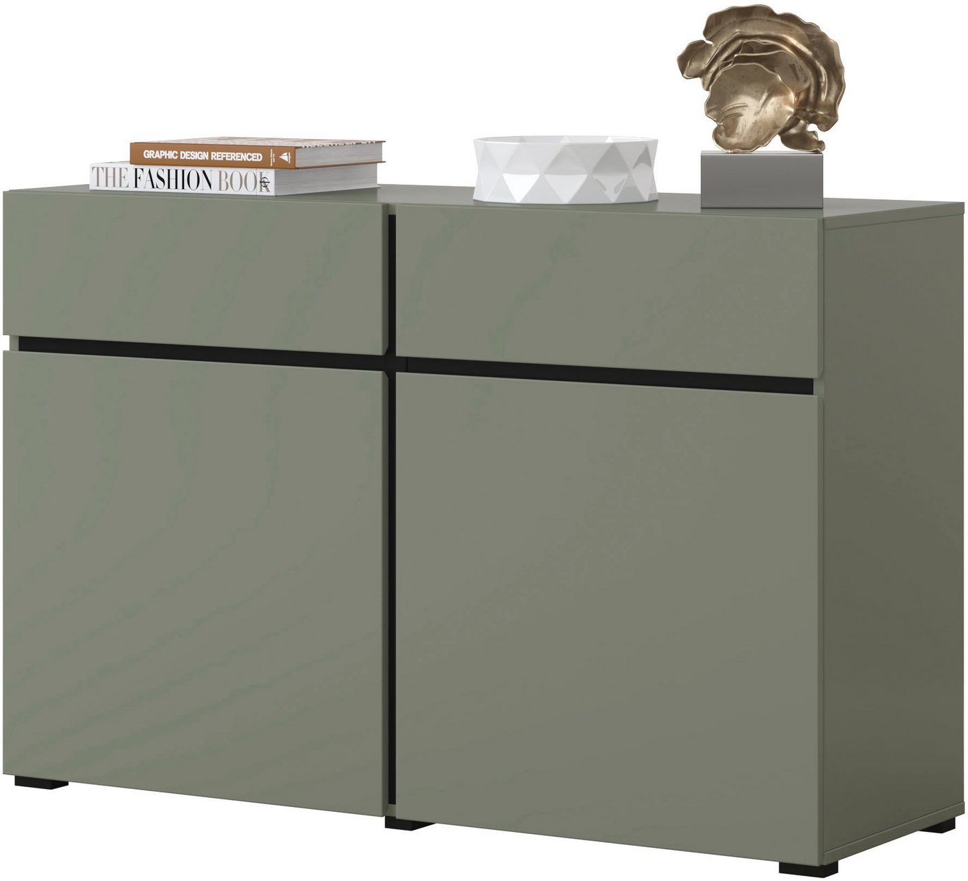 OTTO home Sideboard Cross,Breite 119,5 cm, moderne grifflose Kommode,2 Türen/2 Schubkästen, Schubladenschrank,Anrichte mit viel Stauraum, Einlegeböden verstellb – Bild 3 von 5