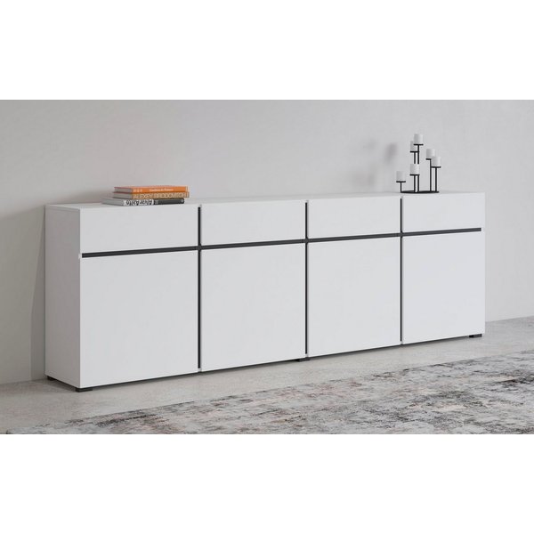 OTTO home Sideboard Cross,Breite 225 cm, moderne grifflose Kommode,4 Türen/4 Schubkästen, Schubladenschrank mit viel Stauraum, Einlegeböden verstellbar
