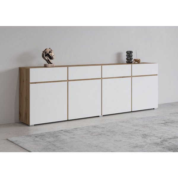 OTTO home Sideboard Cross,Breite 225 cm, moderne grifflose Kommode,4 Türen/4 Schubkästen, Schubladenschrank mit viel Stauraum, Einlegeböden verstellbar