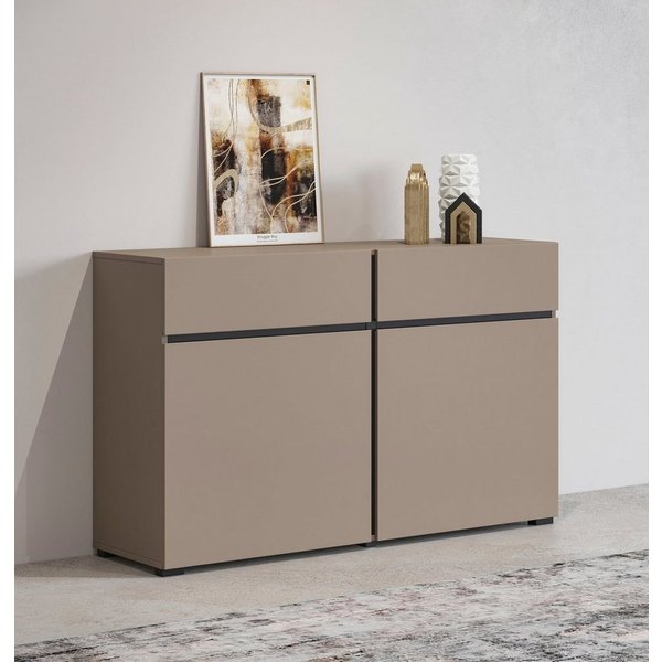 OTTO home Sideboard Cross,Breite 119,5 cm, moderne grifflose Kommode,2 Türen/2 Schubkästen, Schubladenschrank,Anrichte mit viel Stauraum, Einlegeböden verstellb