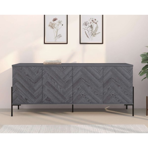 OTTO home Sideboard Eadwine, Kommode, Push-to-open, Türen mit Fischgräten Muster, Breite 175 cm