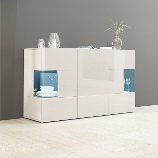 OTTO home Sideboard Egypt, Kommode, Schrank, Kredenz, Vitrine grifflos, 3 Türen davon 2 mit Glaseinsatz, kompl. Hochglanz lackiert Breite 135