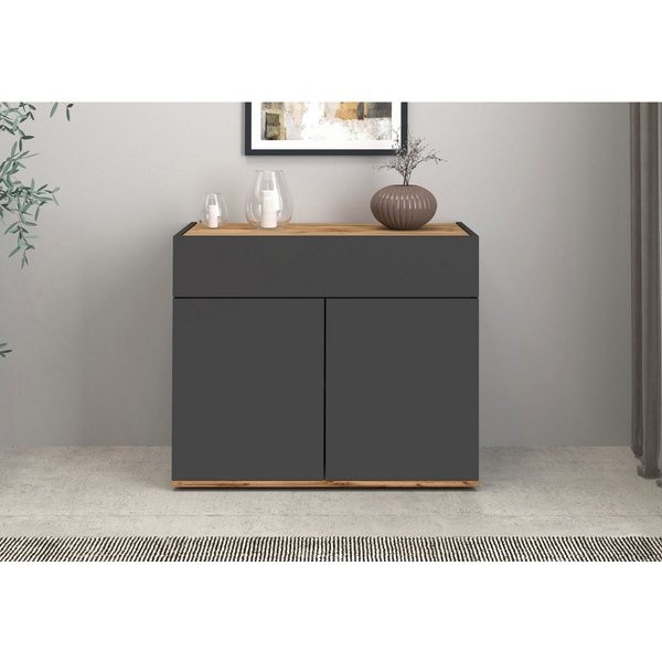 OTTO home Sideboard Garda, Kommode, Schrank, 2 Türen, 1 Schublade, Made in Italy, 2 Türen, 1 Schublade, grifflos, Breite 80,9 cm, anthrazit/eiche matt