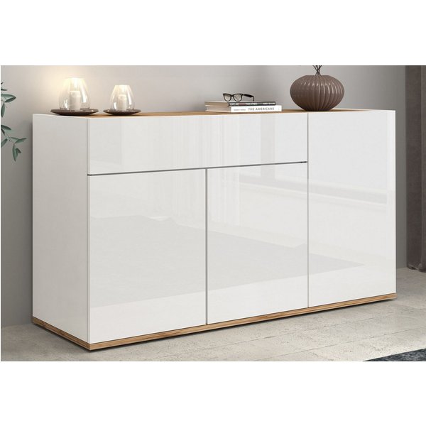 OTTO home Sideboard Garda, Kommode, Schrank, 3 Türen, 1 Schublade, Made in Italy, Hochglanzlackierte Fronten, Korpus matt, grifflos, Breite 120,1 cm