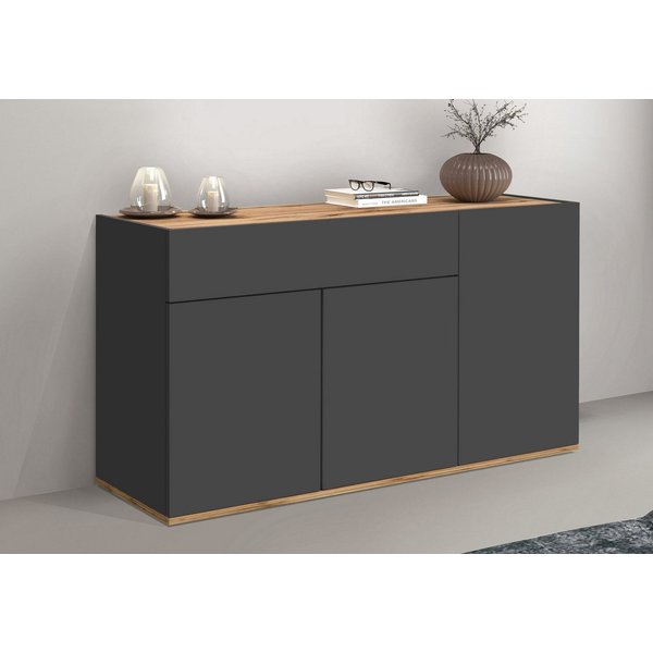 OTTO home Sideboard Garda, Kommode, Schrank, 3 Türen, 1 Schublade, Made in Italy, 3 Türen, 1 Schublade, grifflos Breite 120,1 cm, anthrazit/eiche matt