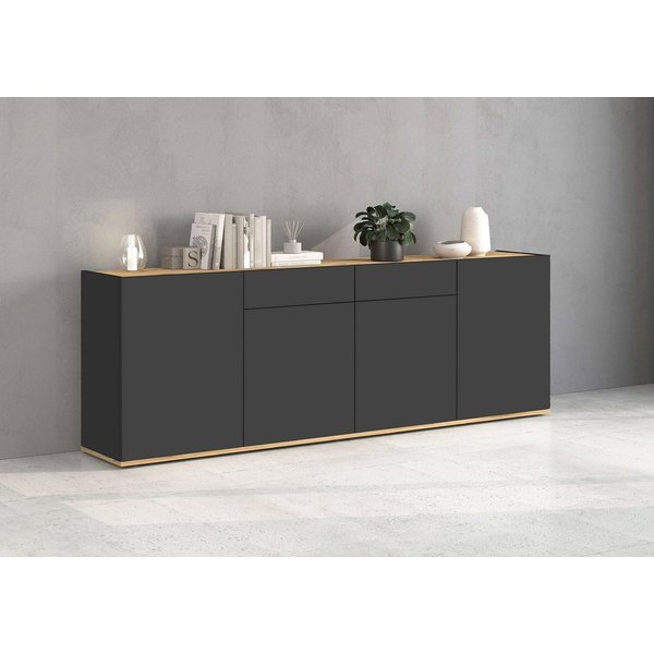 OTTO home Sideboard GARDA, Kommode, Schrank, untere Türen mit Push-to-Open, Made in Italy (1 St), 4 Türen, 2 Schubladen, grifflos Breite 200 cm, anthrazit/eiche