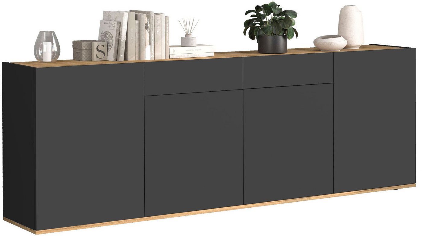 OTTO home Sideboard GARDA, Kommode, Schrank, untere Türen mit Push-to-Open, Made in Italy (1 St), 4 Türen, 2 Schubladen, grifflos Breite 200 cm, anthrazit/eiche – Bild 2 von 5