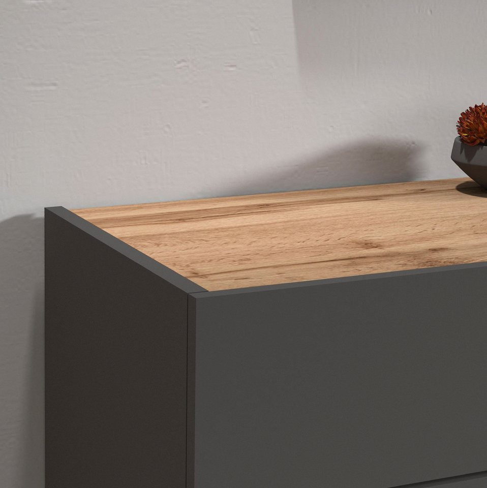 OTTO home Sideboard GARDA, Kommode, Schrank, untere Türen mit Push-to-Open, Made in Italy (1 St), 4 Türen, 2 Schubladen, grifflos Breite 200 cm, anthrazit/eiche – Bild 5 von 5