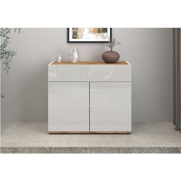 OTTO home Sideboard Garda, Kommode, Schrank, 2 Türen, 1 Schublade, Made in Italy, Hochglanzlackierte Fronten, Korpus matt, grifflos, Breite 80,9 cm