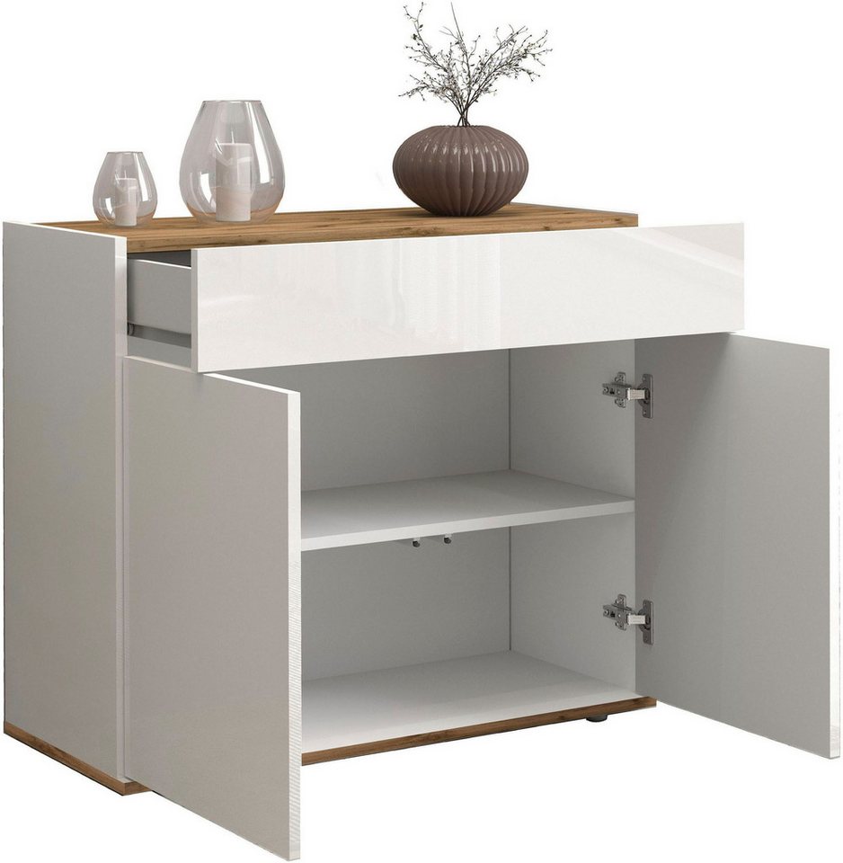 OTTO home Sideboard Garda, Kommode, Schrank, 2 Türen, 1 Schublade, Made in Italy, Hochglanzlackierte Fronten, Korpus matt, grifflos, Breite 80,9 cm – Bild 4 von 5