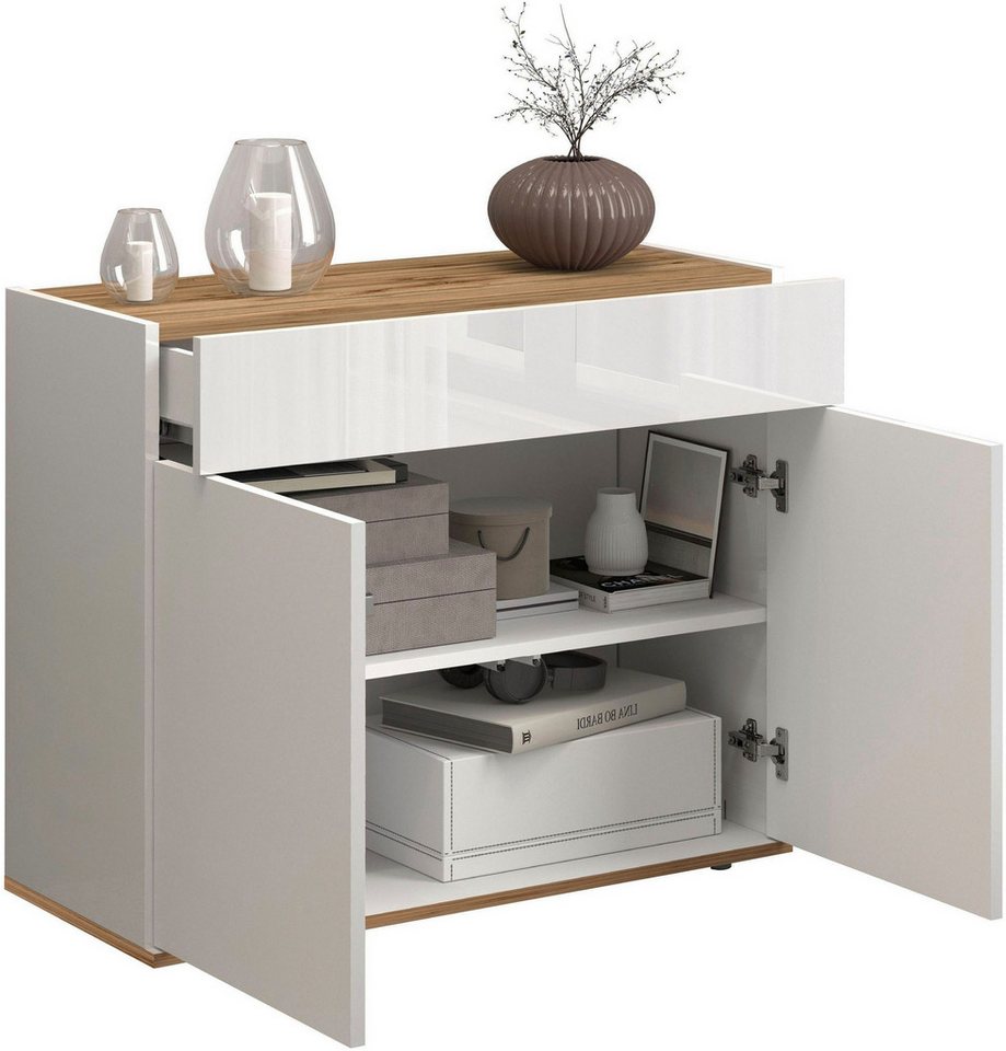 OTTO home Sideboard Garda, Kommode, Schrank, 2 Türen, 1 Schublade, Made in Italy, Hochglanzlackierte Fronten, Korpus matt, grifflos, Breite 80,9 cm – Bild 5 von 5