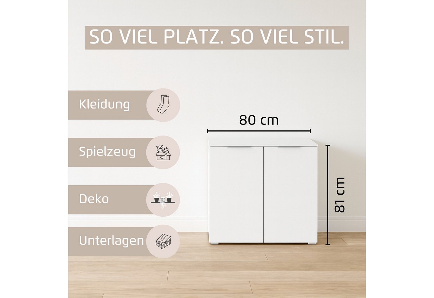 OTTO home Sideboard Highboard Sideboard Schubladenkommode Kommode Schlafzimmer ASTANA (Breite 80 cm / Höhe 81 cm, mit 2 Einlegeböden), mit 2 Türen, verstellbare – Bild 3 von 5